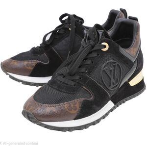 Louis Vuitton "Runaway"  Sneakers - Black Suede, LV Classic Monogram, Gold Trim